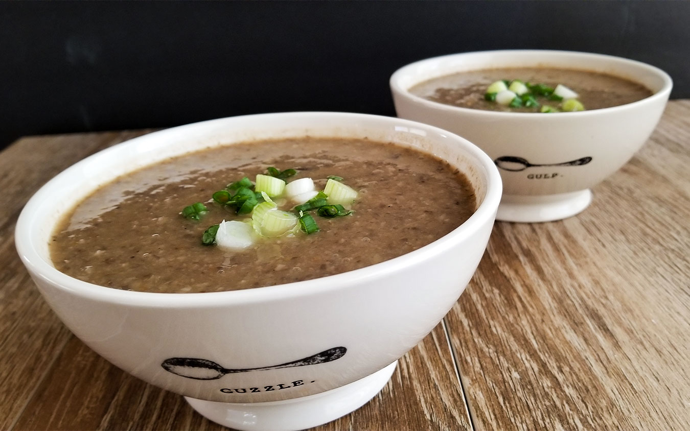 creamy mushroom soup in bowls