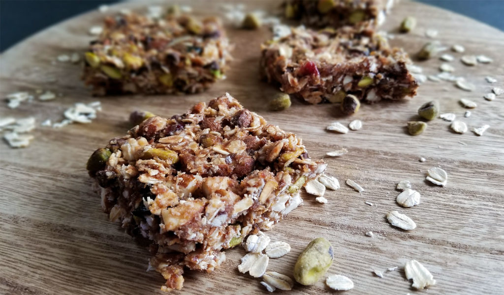 Granola bars cut into squares