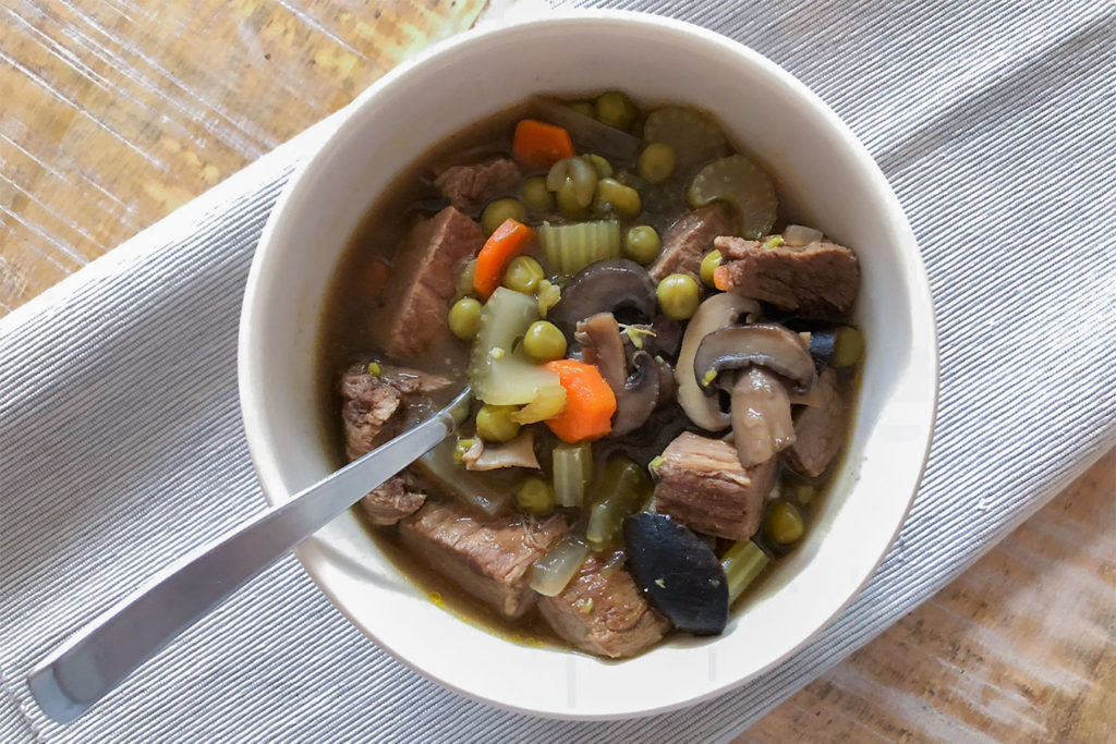 Crockpot Low Carb Beef Stew in a bowl with a spoon