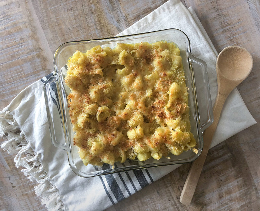 Healthier Mac & Cheese in a baking dish