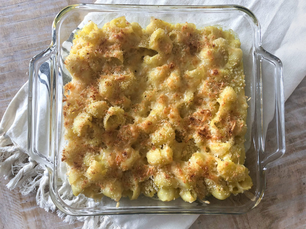 Healthier Mac & Cheese in a baking dish