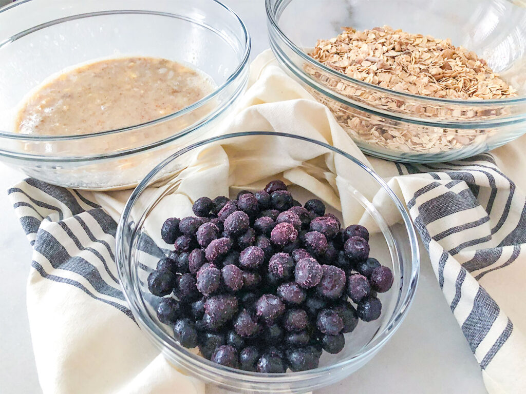 Baked Oatmeal ingredients in separate bowls