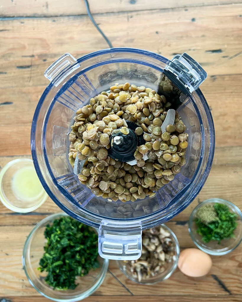 green lentils in a food processor
