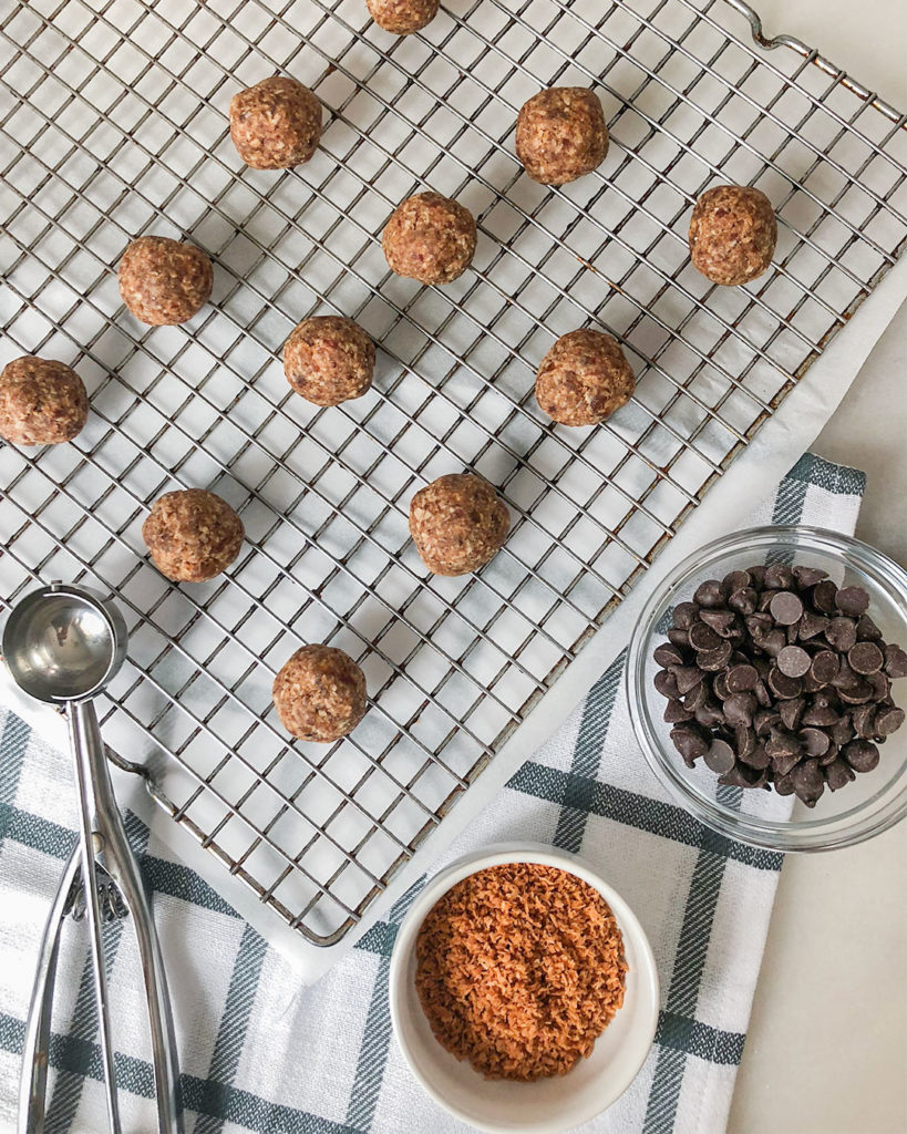 Samoas Truffles on a cooling rack before the chocolate is added