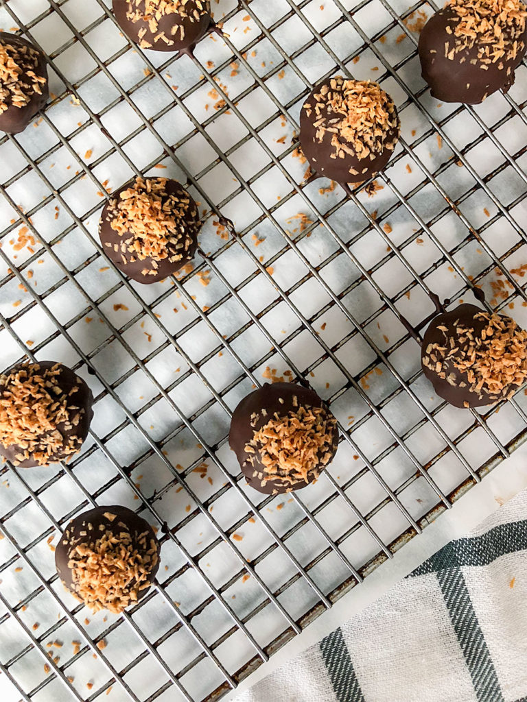 Samoas Truffles on a cooling rack