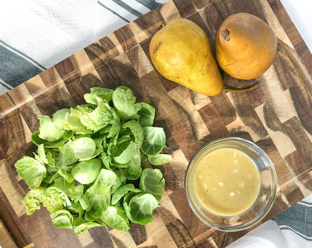 Brussel sprouts, two pears and Dijon dressing