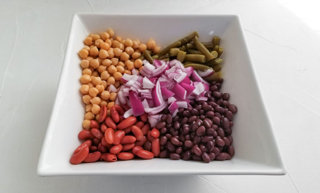 bean salad ingredients in a bowl