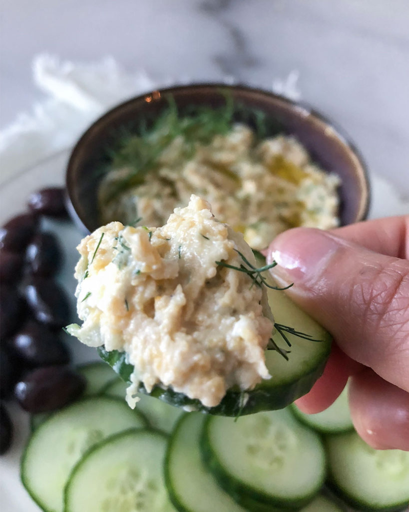 Greek Hummus on a cucumber slice 