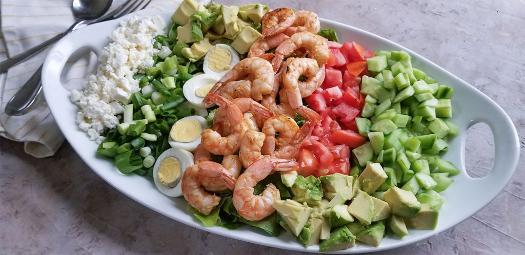 Shrimp Cobb Salad on a serving plate
