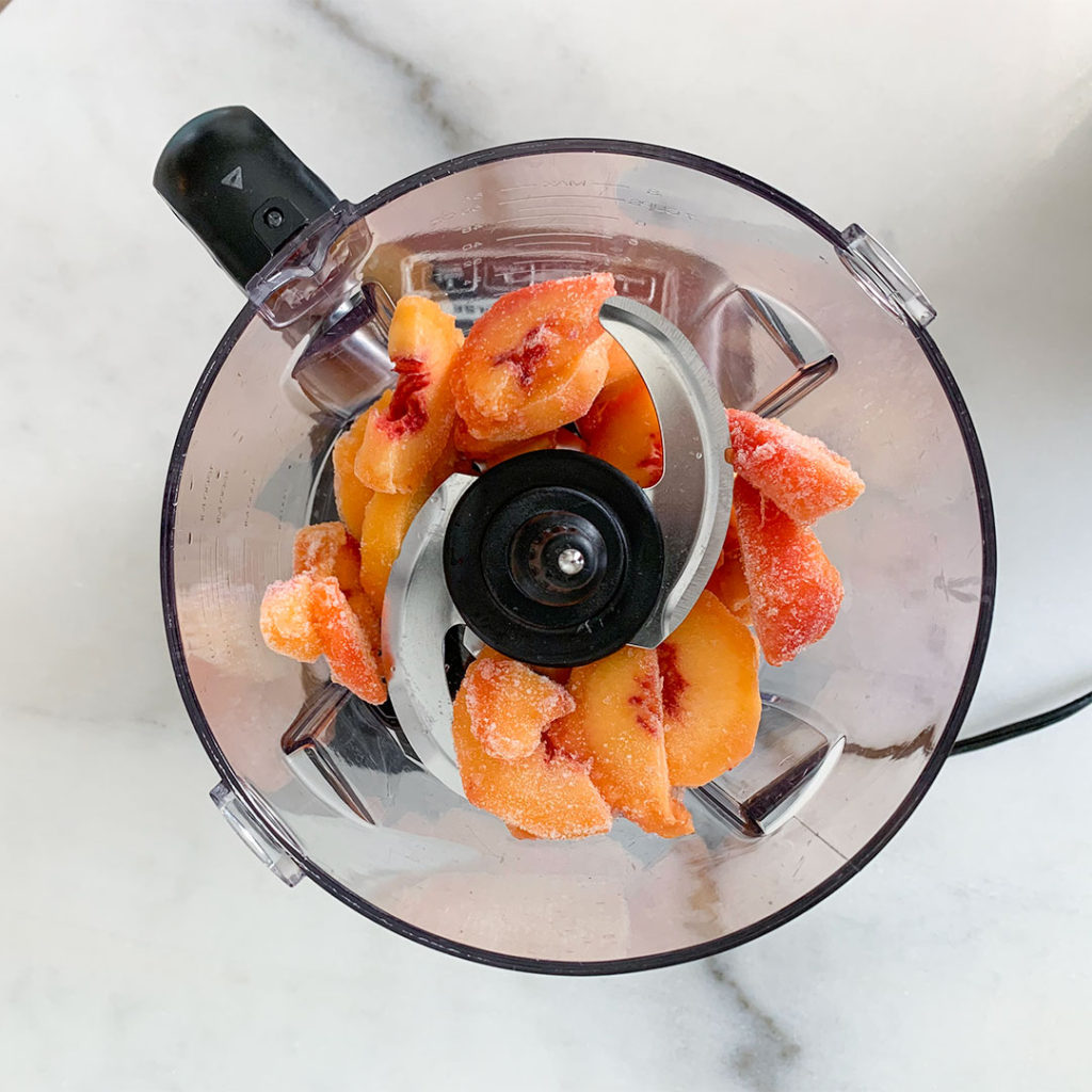 frozen peaches in a food processor