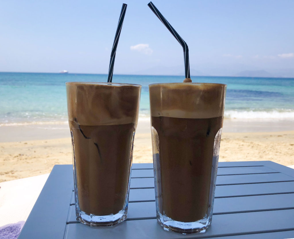 Two Greek Frappes on the beach