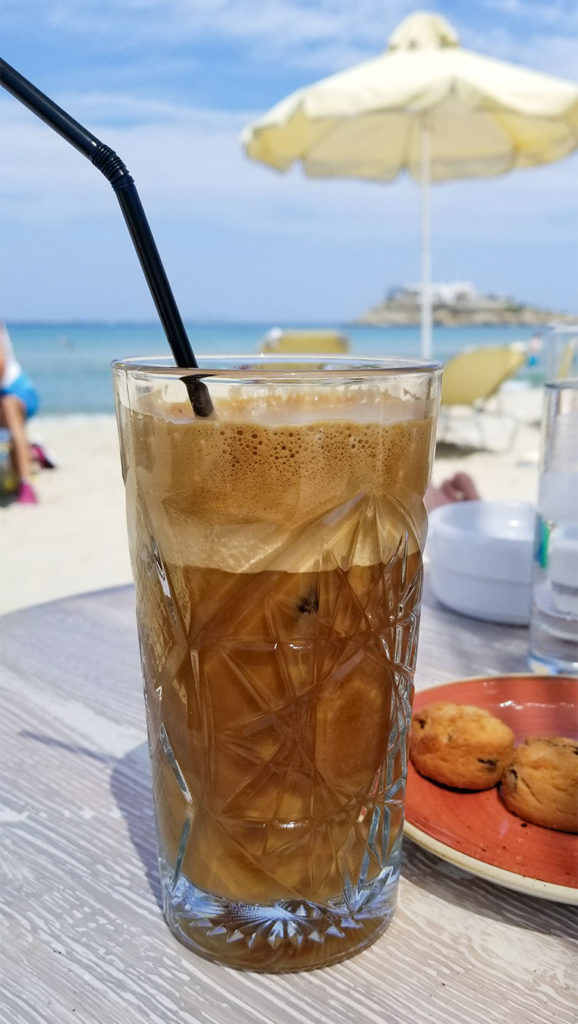 Greek Frappe on the beach in Greece