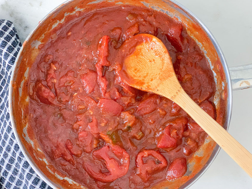 tomato sauce in a sauté pan