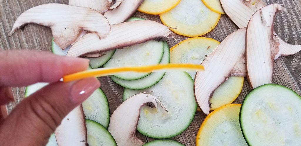 thinly sliced mushrooms and squash