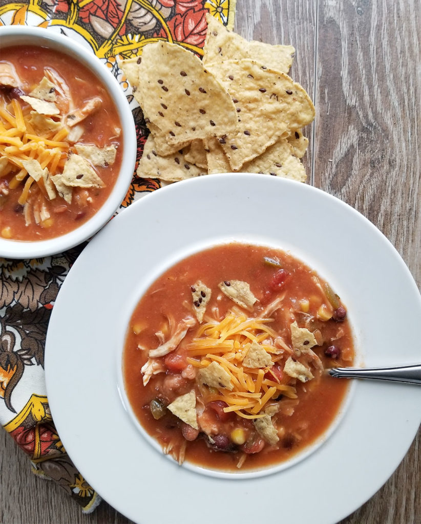 Instant Cooker Chicken Tortilla Soup in bowls