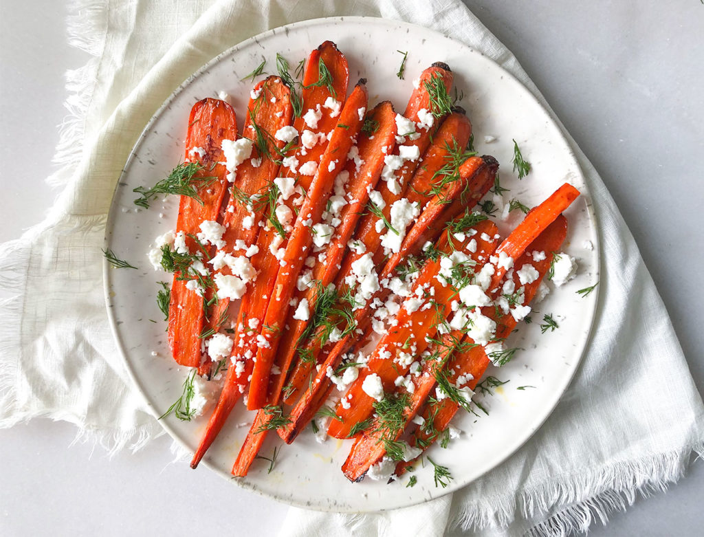 Roasted Carrots topped with Feta cheese and fresh dill