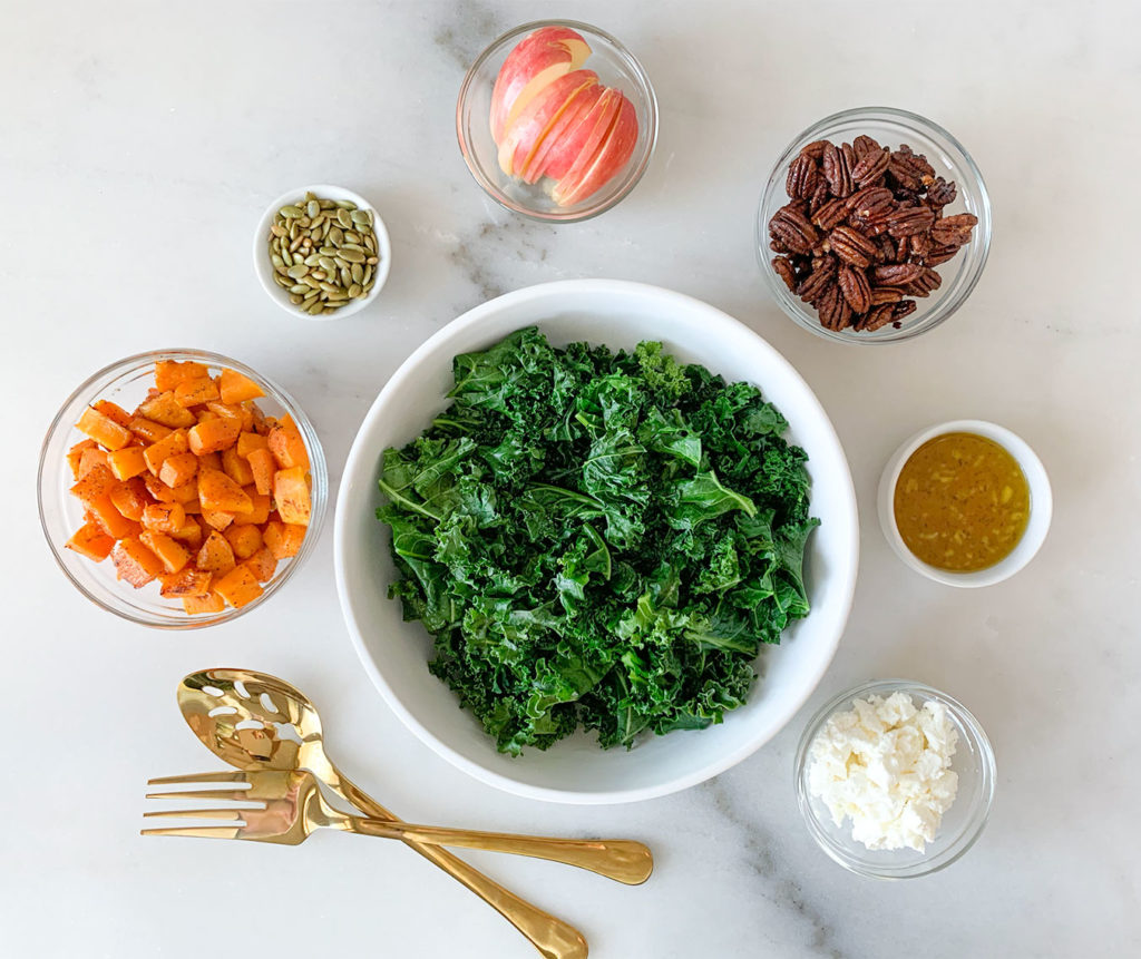 Warm Kale Salad ingredients