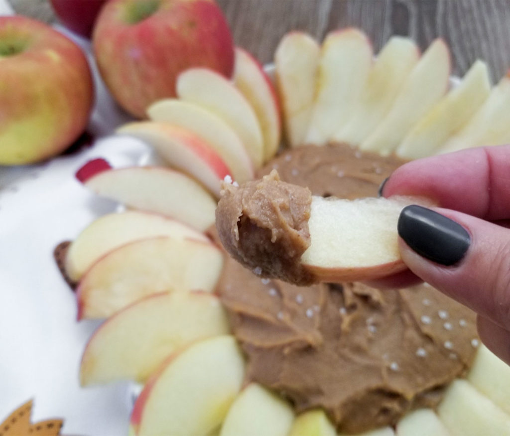Salted Caramel Hummus with apple slices