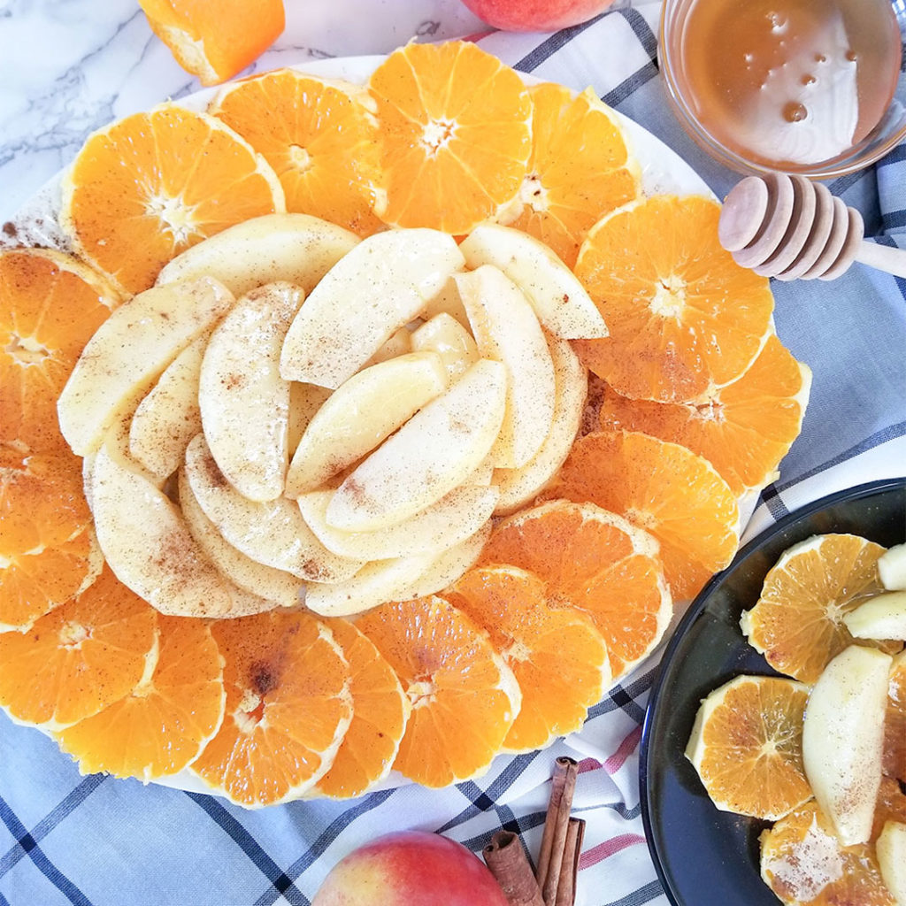 Mixed fruit salad with honey and cinnamon