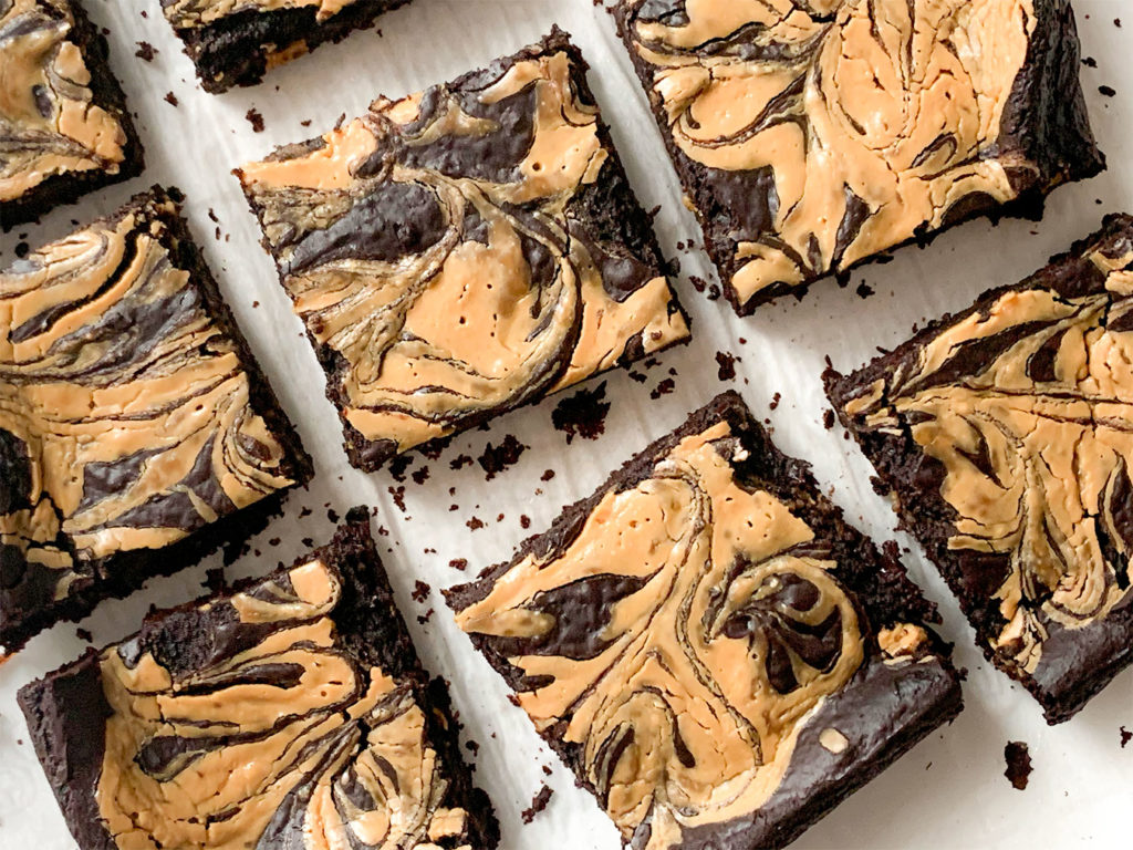 Peanut Butter Swirl Black Bean Brownies Cut Into Pieces