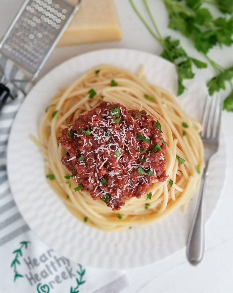 Pasta with Greek Meat Sauce on a plate