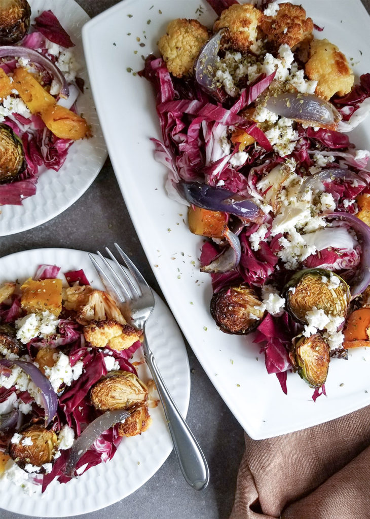 Winter Roasted Salad on serving dishes