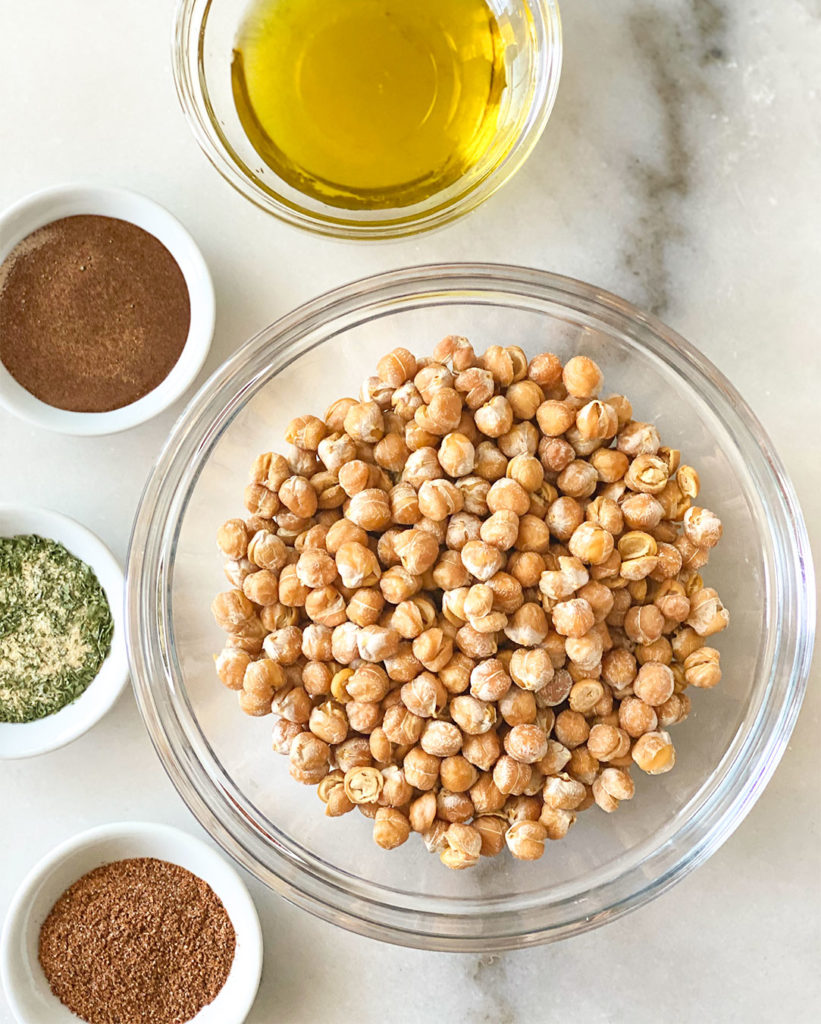 Roasted Chickpeas ready to be topped with seasoning