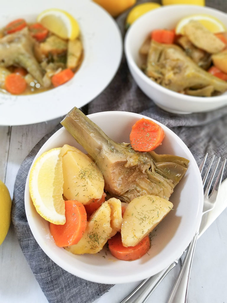 Greek Artichoke Stew served in bowls