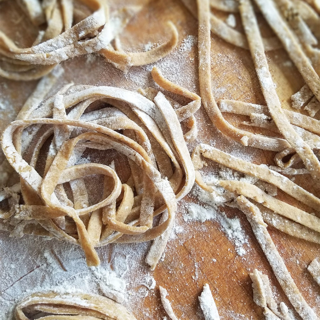 Homemade Wheat Pasta cut into strips