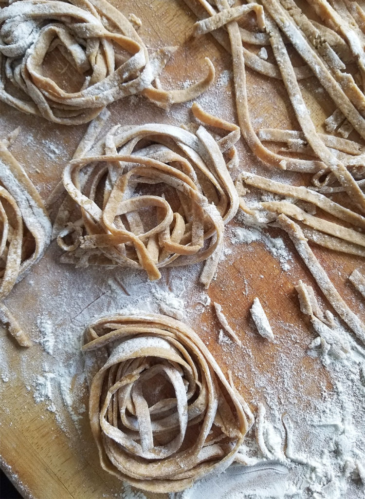 Homemade Wheat Pasta cut into strips