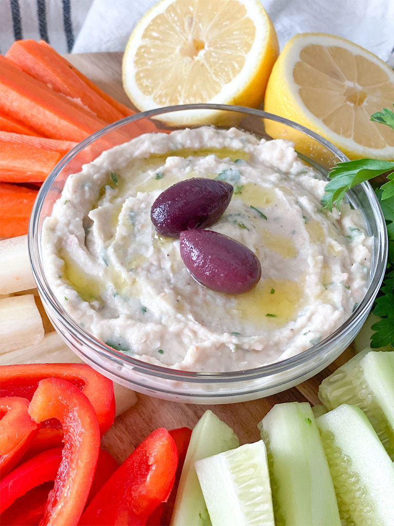 Easy White Bean Dip with cut up vegetables