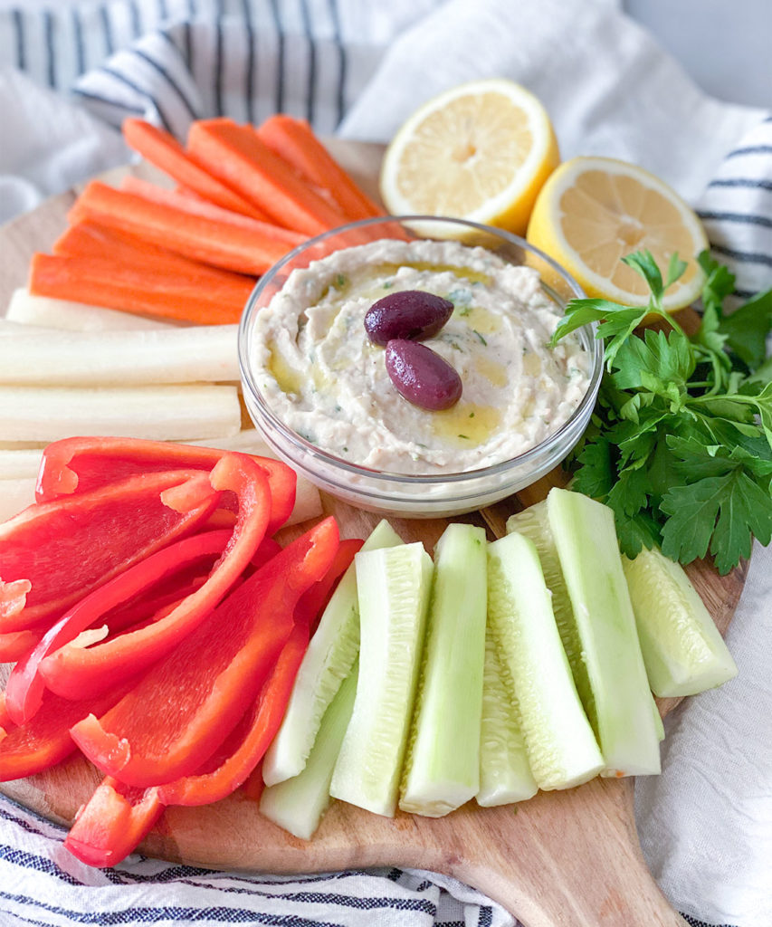 Easy White Bean Dip with cut up vegetables