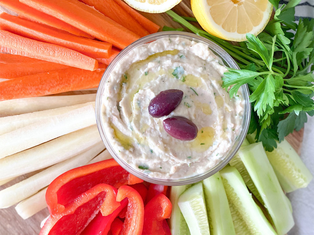 Easy White Bean Dip with cut up vegetables