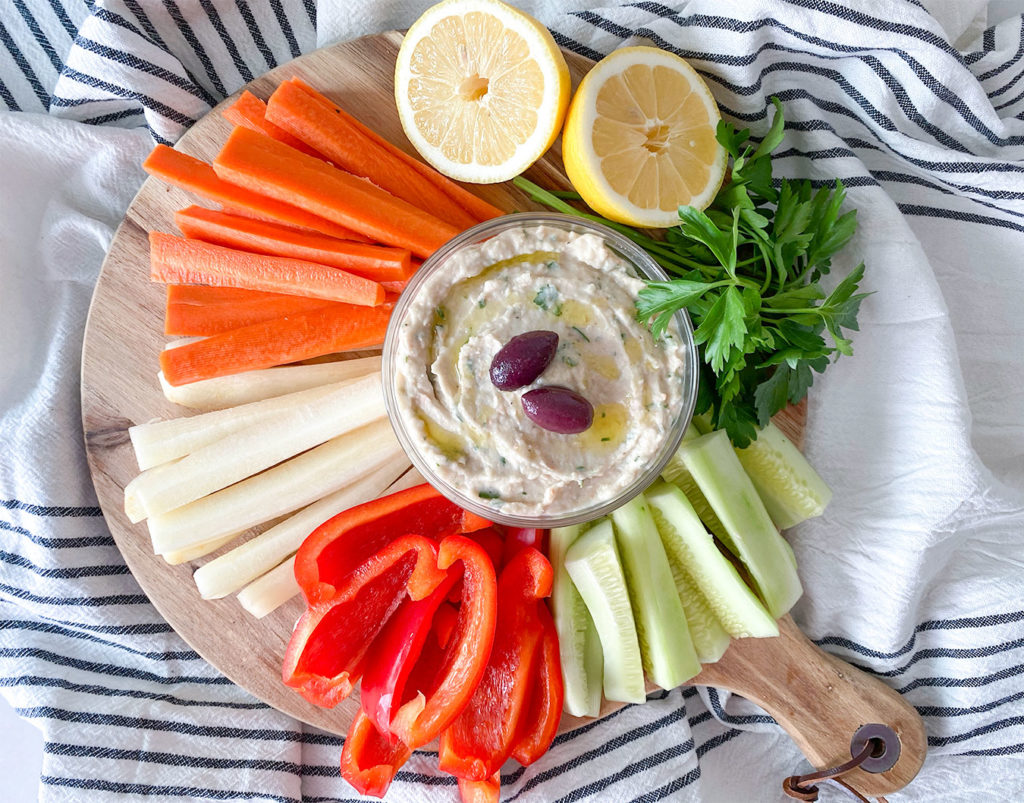Easy White Bean Dip with cut up vegetables
