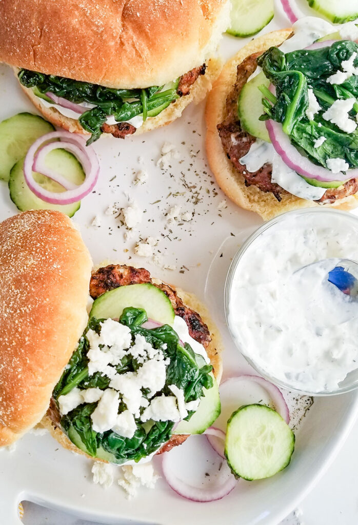 Greek Style Turkey Burgers with tzatziki sauce on the side