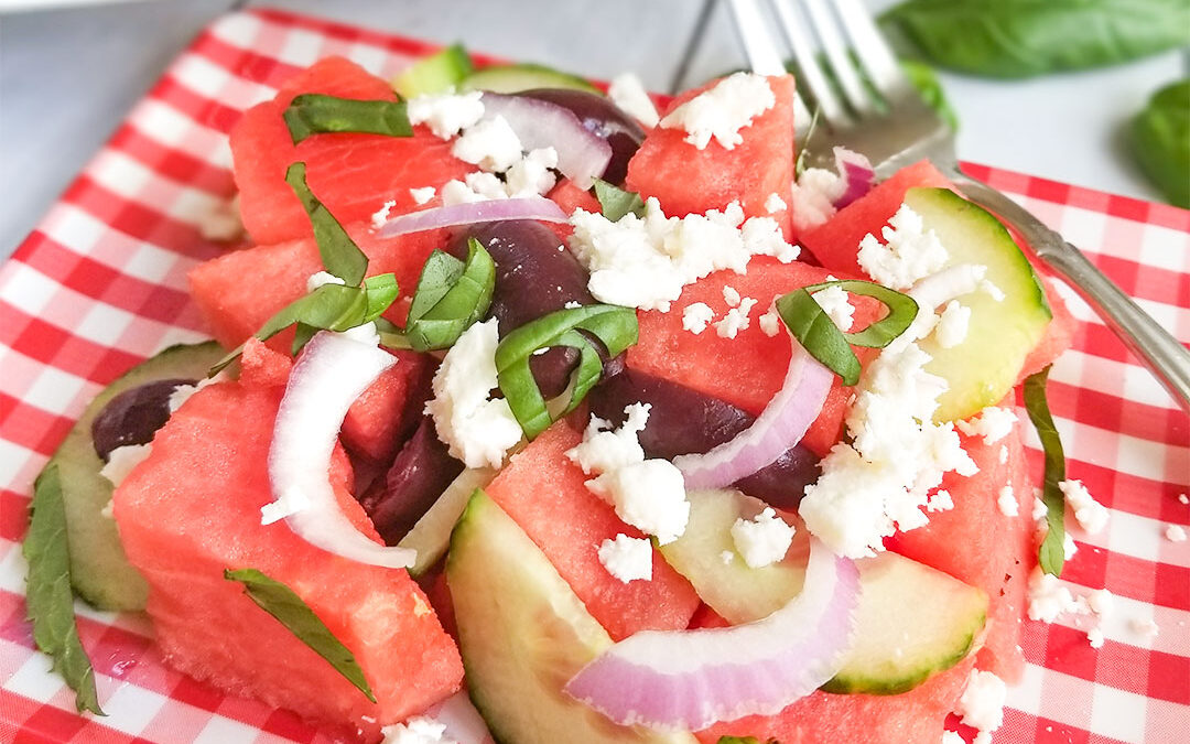 Greek Watermelon Salad with Feta, Mint & Basil