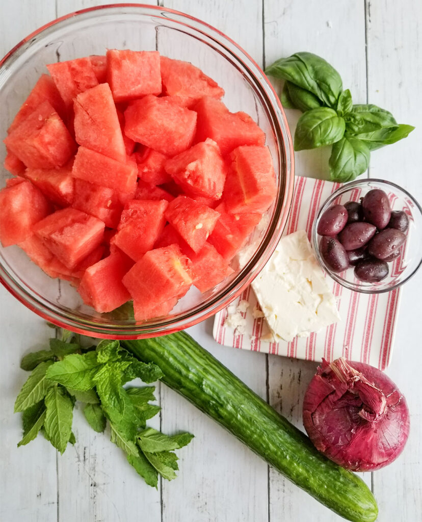 Greek Watermelon Salad ingredients