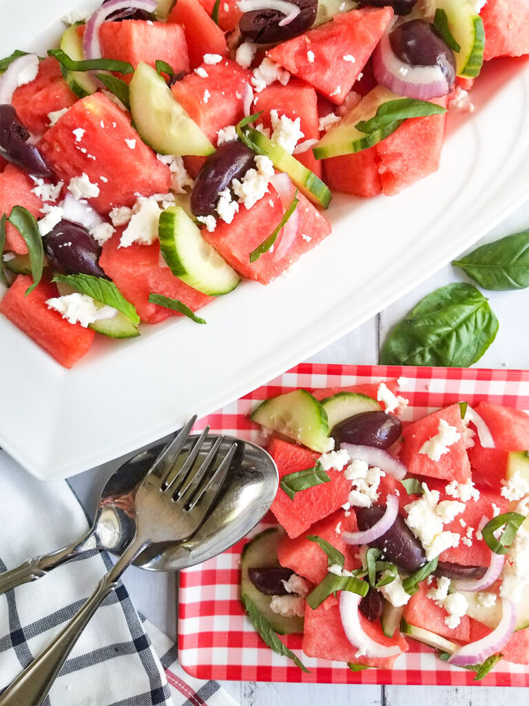 Greek Watermelon Salad with Feta, Mint & Basil