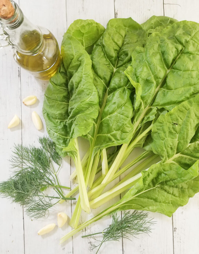 Swiss Chard Leaves, dill, olive oil and garlic