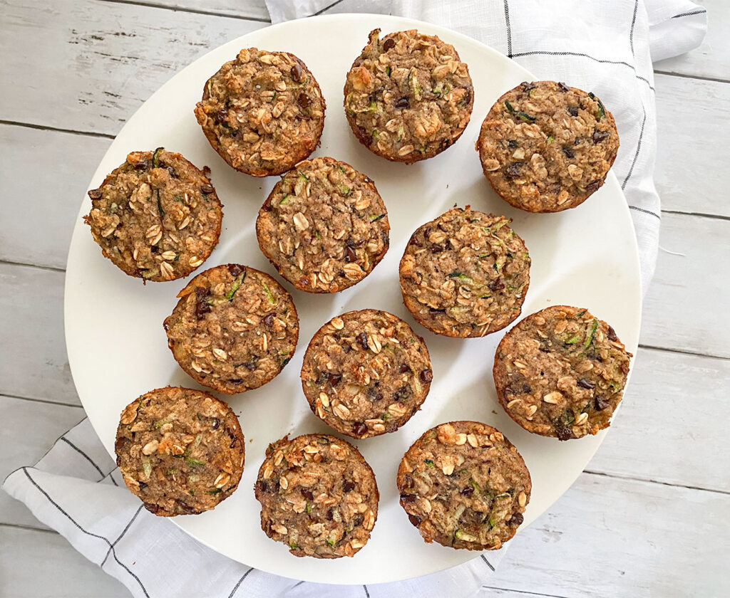 Zucchini muffins on a cake stand