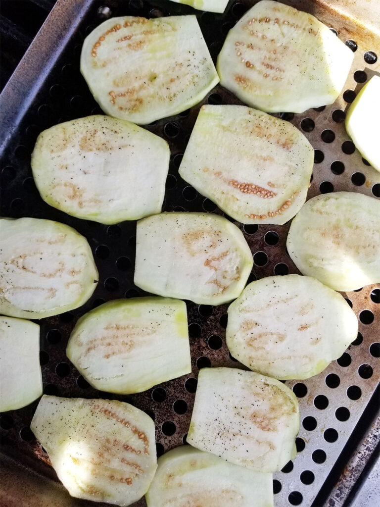 Grilling the eggplant
