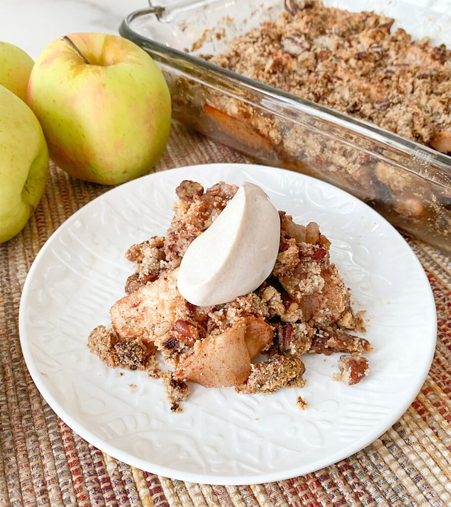 Healthy apple crisp with a dollop of greek yogurt