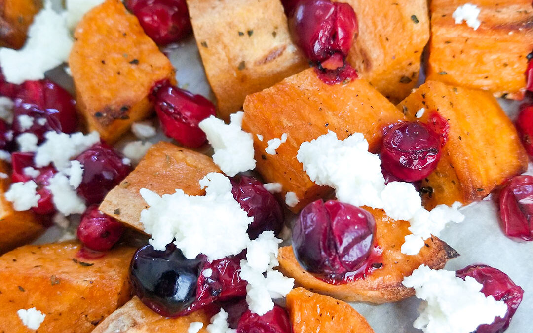 Roasted Sweet Potatoes with Feta and Cranberries