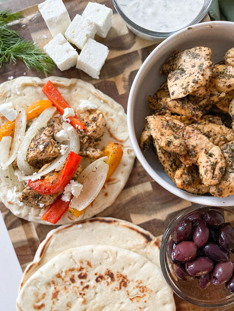 chicken gyros on a platter