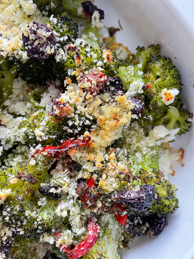 Mediterranean broccoli bake out of the oven