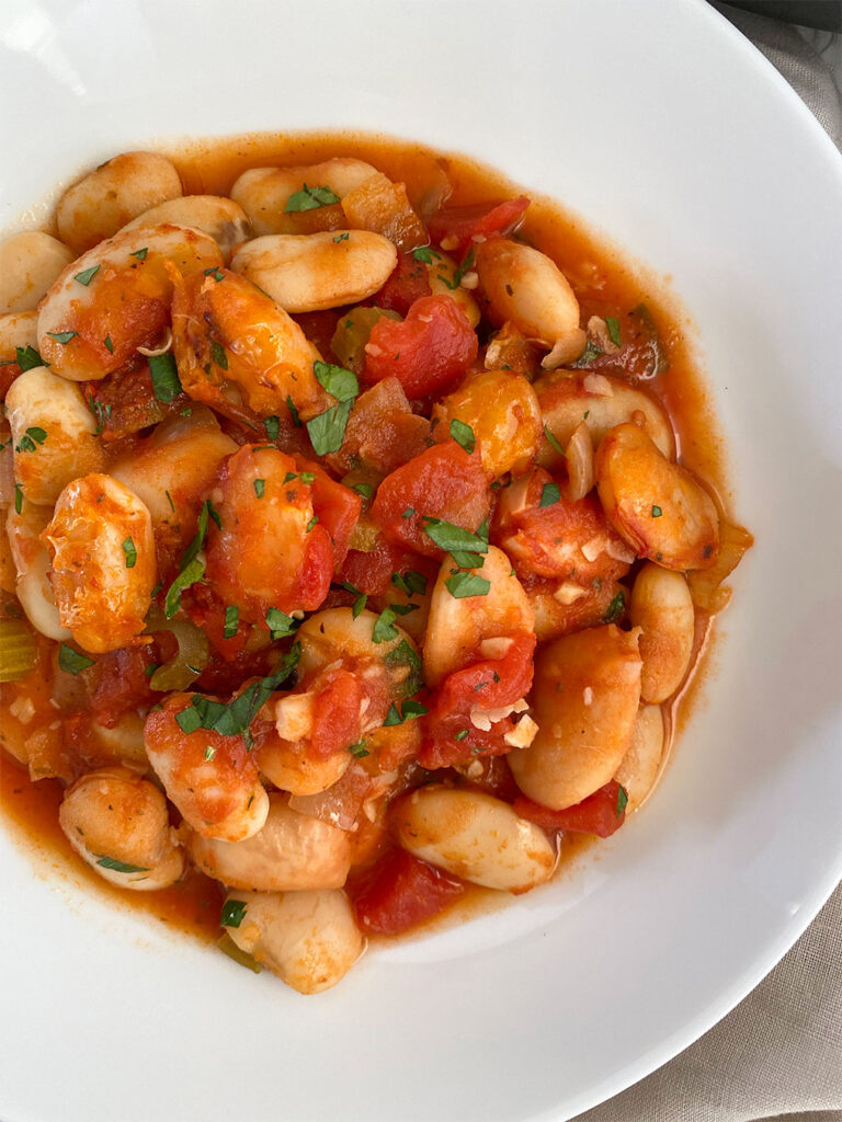 Giant Greek Beans cooked in an herby tomato sauce
