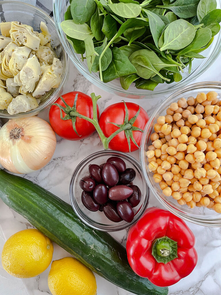 Mediterranean chickpea salad ingredients