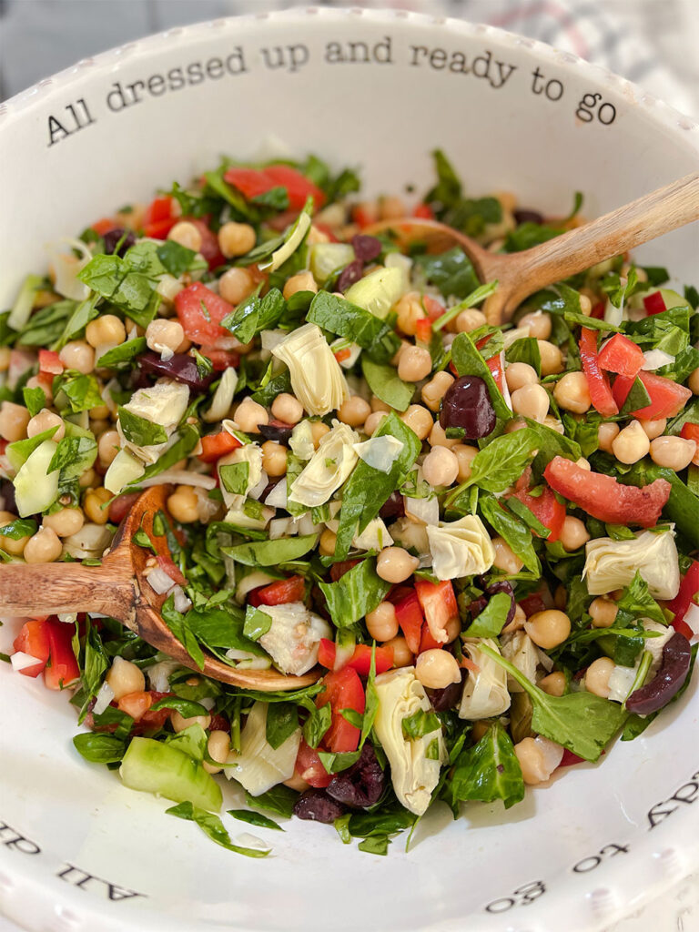 Salad in a bowl with spoons