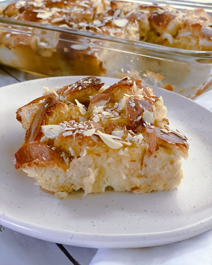 a slice of tsoureki french toast bake