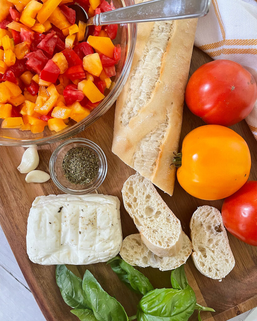 All of the ingredients needed to make halloumi bruschetta